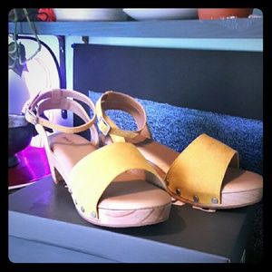 Yellow Modcloth wood block sandals